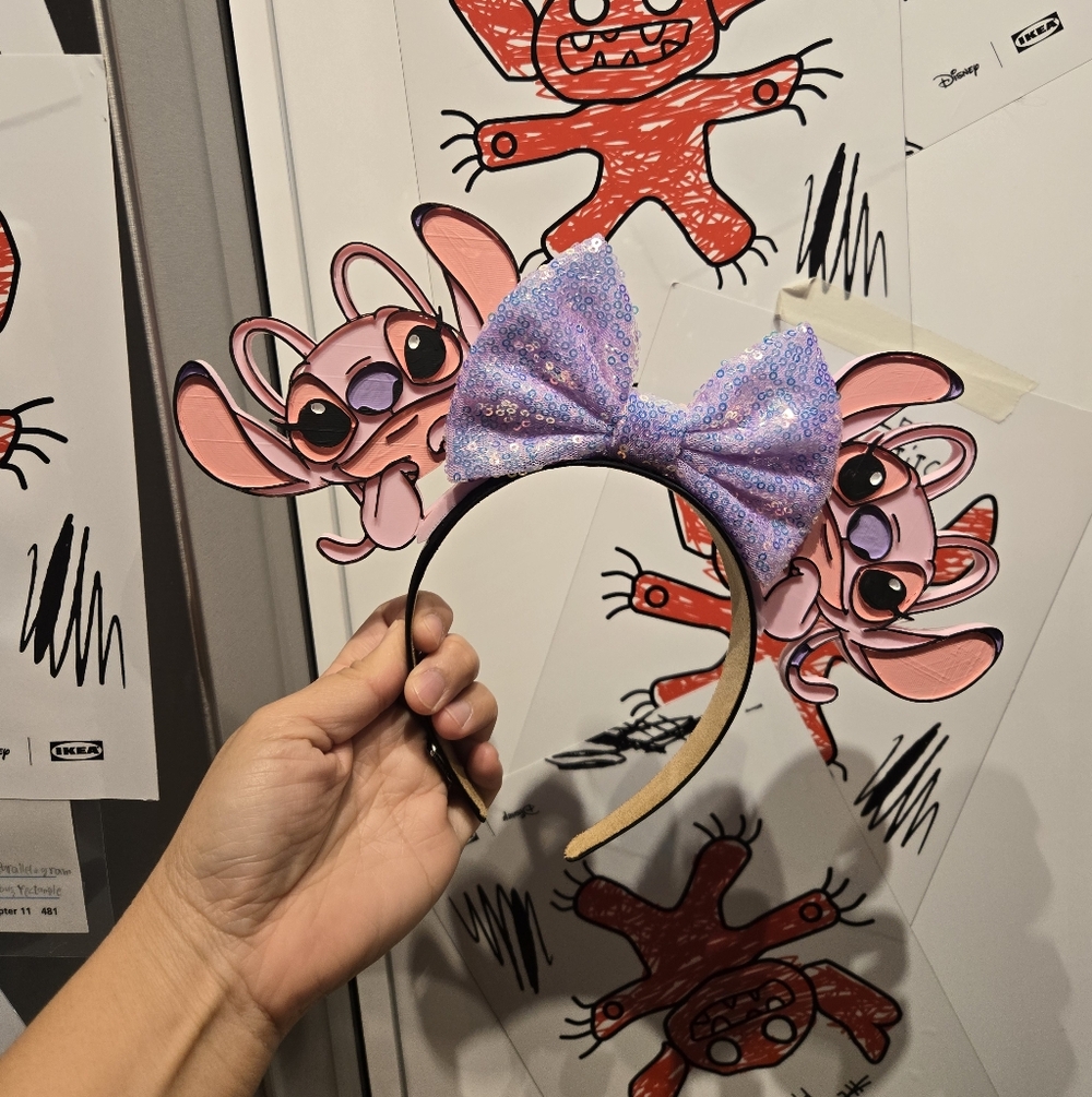Pink Disney Angel Stitch Bow Headband Handmade